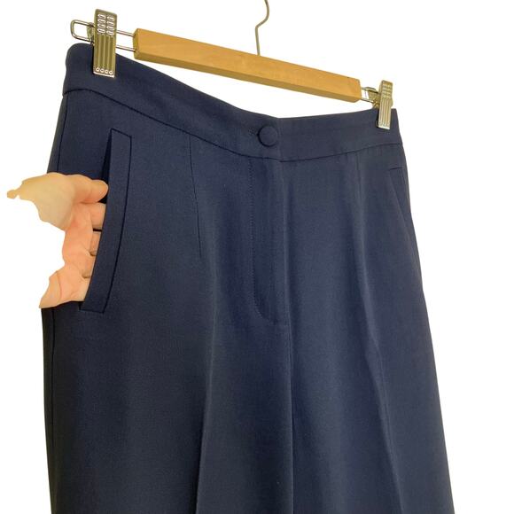 Sèzane US 4 Martin Trouser Pants in Navy High Waisted Wide Leg Chic Old Money - Picture 5 of 16